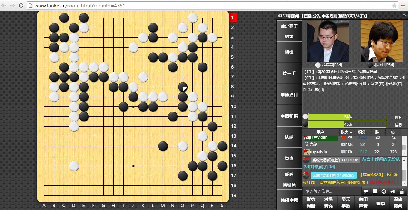 【围棋赛事直播】第20届LG杯世界棋王战半决赛 柁嘉熹 vs  朴永训 ... ... ...